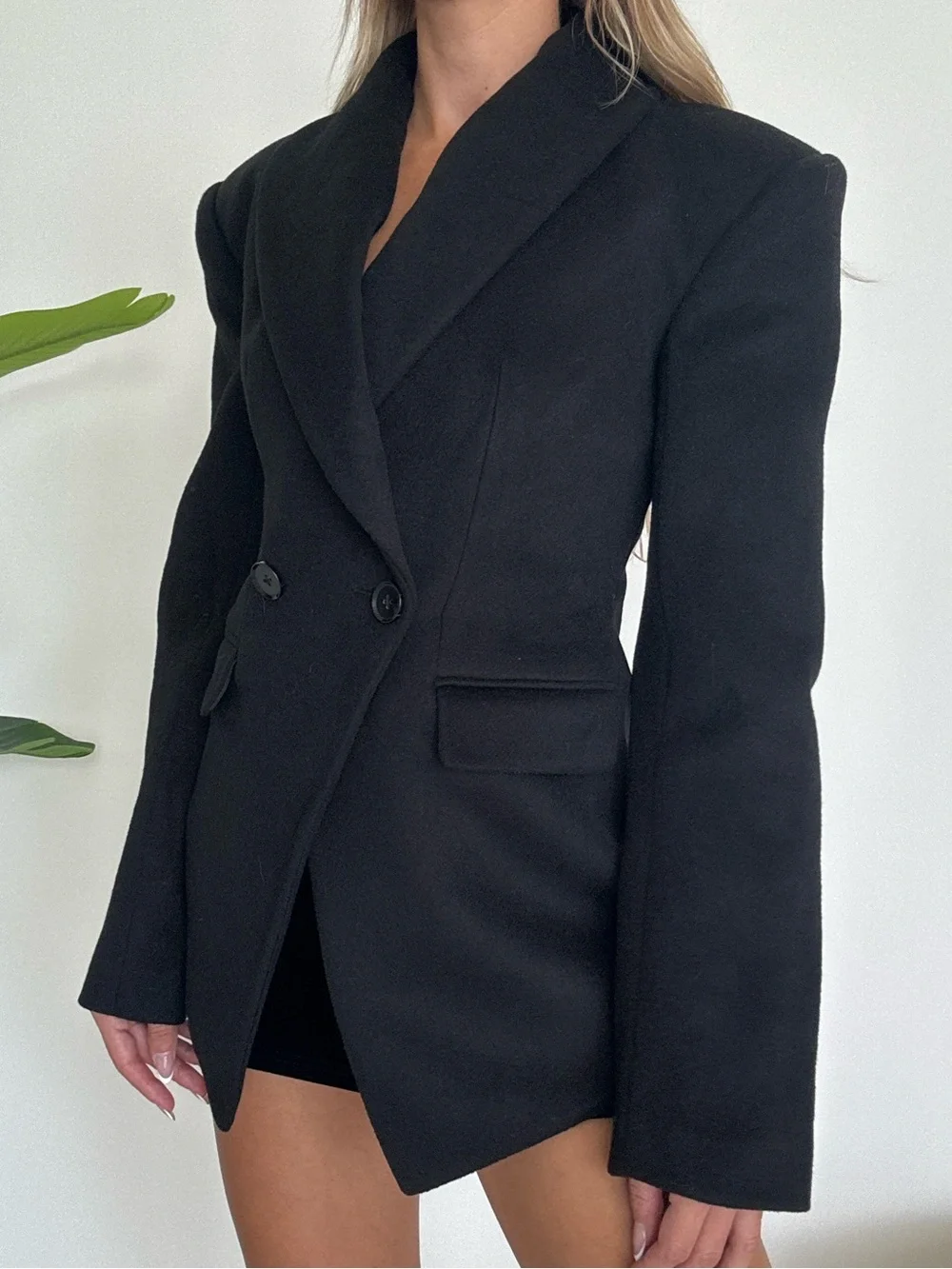 Lovers and Friends Black Wool Tailored Double-Breasted Women's Blazer Coat